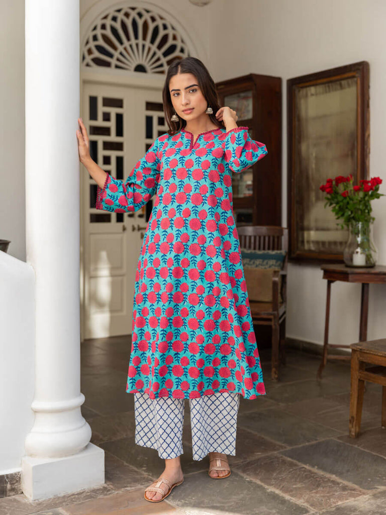 Cambric Cotton Sequins Embroidery Kurtis Palazzo With Jacket And Jutti  Collection Catalog